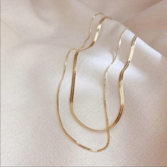 18K GOLD DOUBLE LAYER CHAIN NECKLACE, NICE CHAIN NECKLACE, CUTE CHAIN NECKLACE - Picture 5 of 7